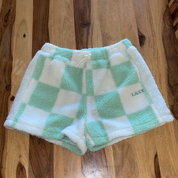 Lazy Oaf Limited Edition Pistachio Checkerboard Fleece Shorts - Picture 4 of 11